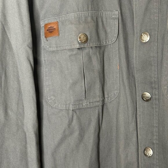 Harley-Davidson Flame Logo Snap Shirt Men’s M Long Sleeve Shacket Cotton Green - Picture 3 of 9